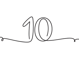 Obraz premium Minimalist Continuous One Line Drawing of Number Ten Symbol for Anniversary, Birthday Celebration, Countdown, Achievement, and Graphic Design Concepts