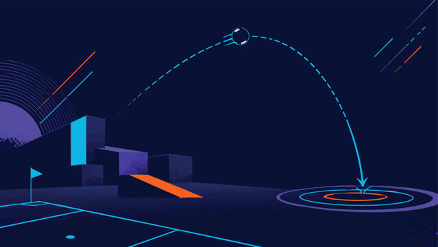 Abstract football playbook vector background with luminous tactical arrows and championship field layout in cinematic dark blue palette