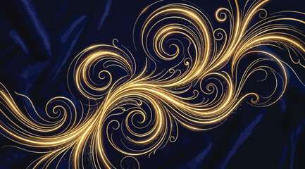 Fototapeta premium Elegant golden swirl pattern on dark blue background, luxury floral ornament