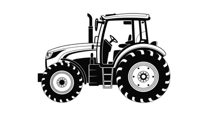 Obraz premium Black silhouette of a modern agricultural tractor with large tires and cab agriculture farm vehicle machine