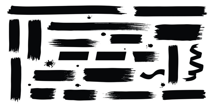 Vector illustration. Background for text. Isolated grunge traces banners set. Black paint. Brush ink stroke. Element for design poster, cover, invitation, gift card, flyer, social media, promotion