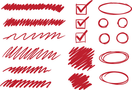 Red scribble lines and shapes for digital art and design