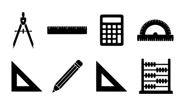 Mathematical Equipment Silhouette Vector Set Compass Ruler Calculator Collection