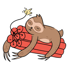Fototapeta premium Cute deadly sloth with dynamite
