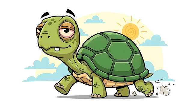 Cartoon green turtle walking isolated on a transparent background