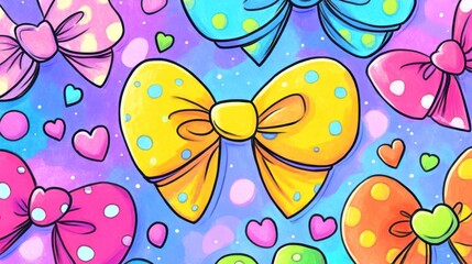 Fototapeta premium Colorful Bows on Pastel Background
