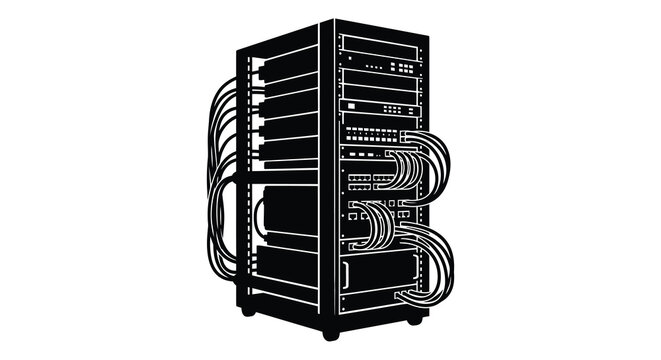Server rack silhouette data center infrastructure illustration for technology and it concepts