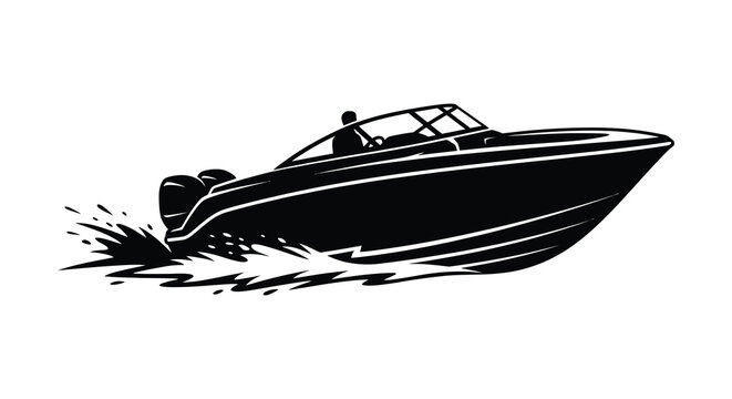 Silhouette of a speedboat on the water speeding silhouette