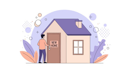 Man stands by new home door vector illustration for real estate concept © ristaariana