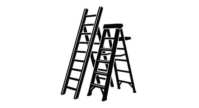 Ladders silhouette stacked against white background construction and home improvement tools illustration