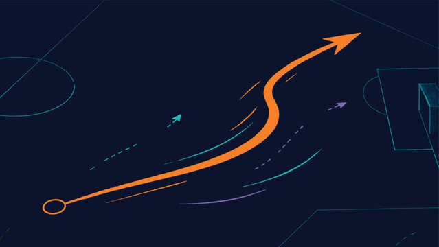 Modern soccer strategy illustration featuring curved ball movement trails and digital sports geometry with glowing tactical curves
