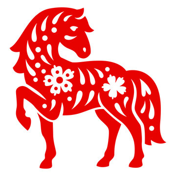 Decorative red horse silhouette design with floral patterns t-shirt design