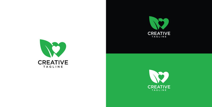 Modern creative green leaf heart logo design concept symbolizing natural vitality and sustainable growth, perfect for eco-friendly brands and health initiatives