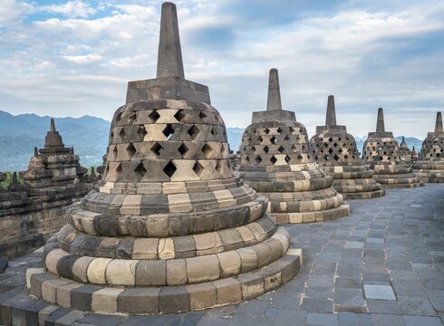 Temple complex Borobudur, Stupas, Borobudur, Yogyakarta, Java, Indonesia
