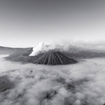 Mount Bromo volcanic clouds, morning atmosphere, Mount Batok, Mount Kersi, Mount Semeru, Bromo Tengger Semeru National Park, East Java, Indonesia