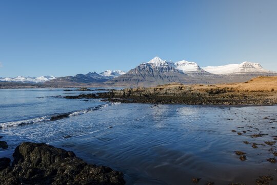 Black beach at the fjord Berufj&ouml;r&eth;ur, Austurland, East Iceland, Iceland