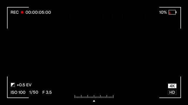 Screen Recorder Overlay Alpha Channel. Mirrorless Cam Viewfinder Frame Animation Template. Digital Video Recorder User Interface with Time Data.