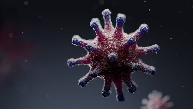 A colony of hantavirus under a microscope. A detailed 3D image of infectious viral particles.