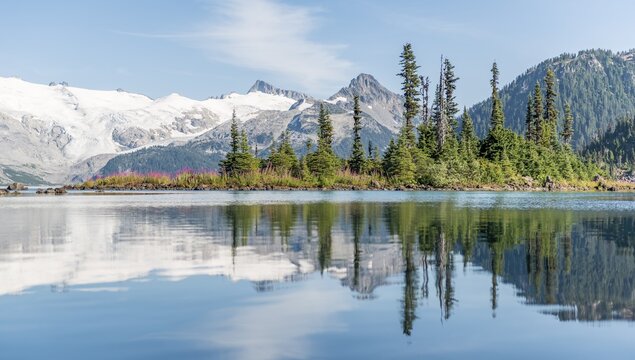 Garibaldi Lake, Turquoise Mountain Lake, Reflection of a Mountain Range, Guard Mountain and Deception Peak, Glacier, Garibaldi Provincial Park, British Columbia, Canada