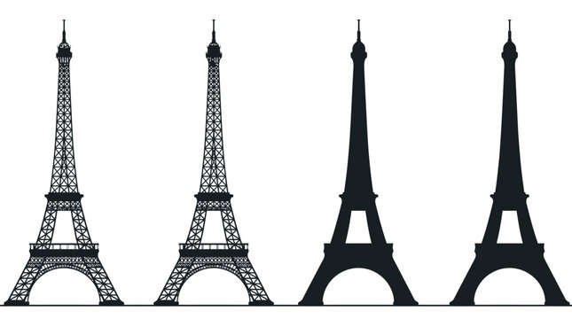 Multiple black silhouettes of the Eiffel Tower displayed in a clean and simple line art composition