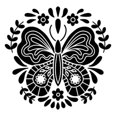 Fototapeta premium Ornate butterfly silhouette with floral elements t-shirt design