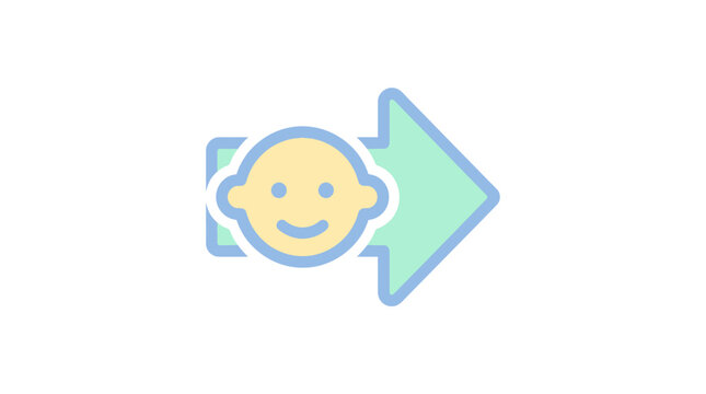 Vibrant daycare icon showing a baby's forward progression, perfect for indicating a next step in a child's daily routine or a structured meal schedule