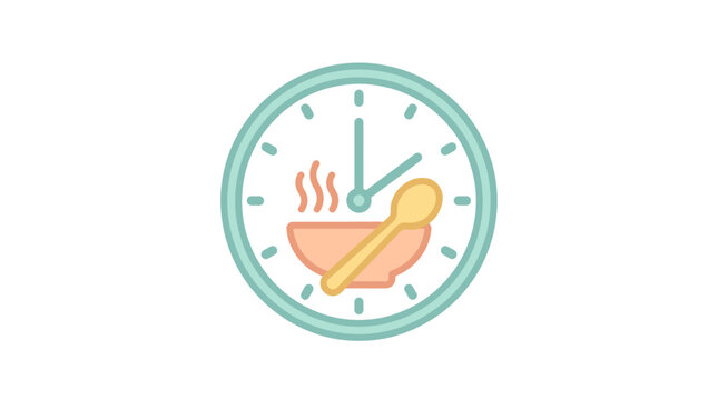 Mealtime clock icon symbolizing timely nutrition and happy mealtimes at daycare, ideal for childcare and educational resources