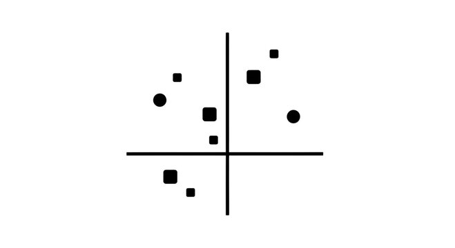 Abstract Scatter Plot with Geometric Shapes and Grid.