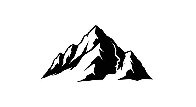 Abstract Mountain with Hidden Face Silhouette Logo Design.