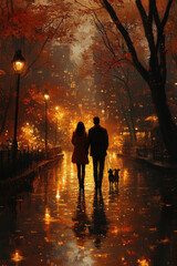 Fototapeta premium Couple walking in rain.