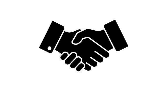 Black handshake icon representing agreement and partnership.