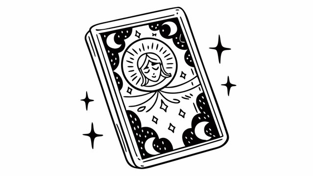 Tarot card featuring a mystical woman face represents fortune telling and spiritual divination.