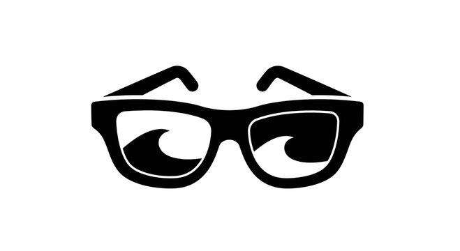 Black Silhouette of Eyeglasses with Wave Reflection.