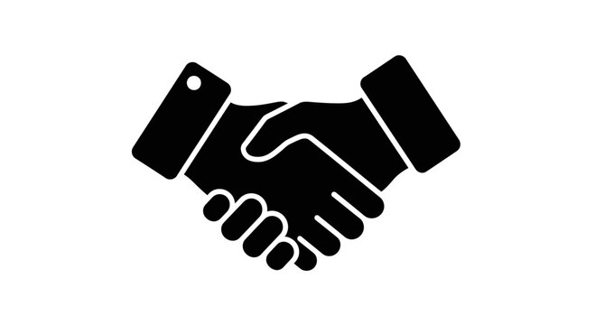 Black silhouette of two hands shaking in agreement.