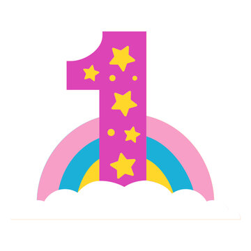 Number one with a rainbow and stars on a cloud