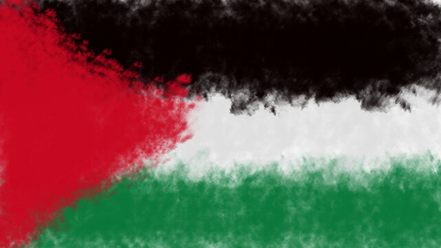 The palestinian flag with a watercolor effect on a colored background isolated on transparent background