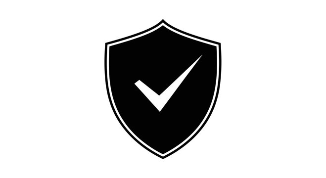 Black shield with white checkmark icon representing security and protection.