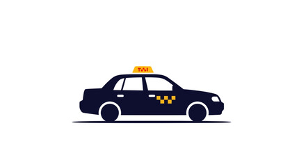 Fototapeta premium Dark blue taxi cab with yellow roof light and checker symbol.