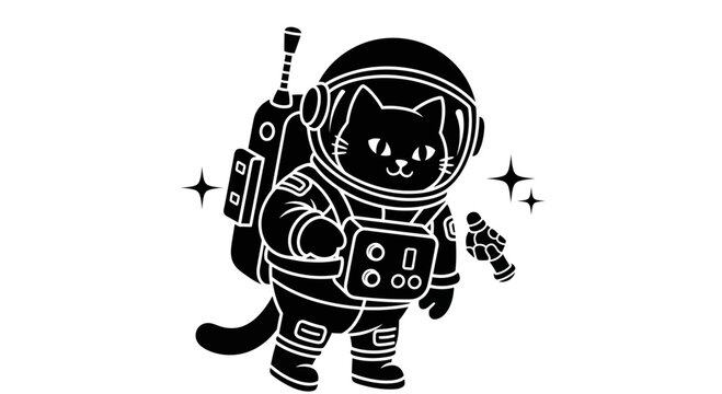 Cute Black Cat Astronaut Exploring Outer Space.