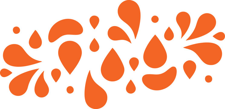 Orange abstract teardrop shapes and dots pattern on a white background