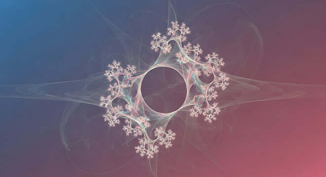 Abstract fractal design with a central circular void and blue and pink gradient background color