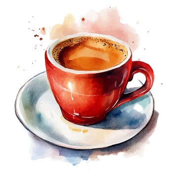 watercolor of Americano draw graphic, isolated on a white background.