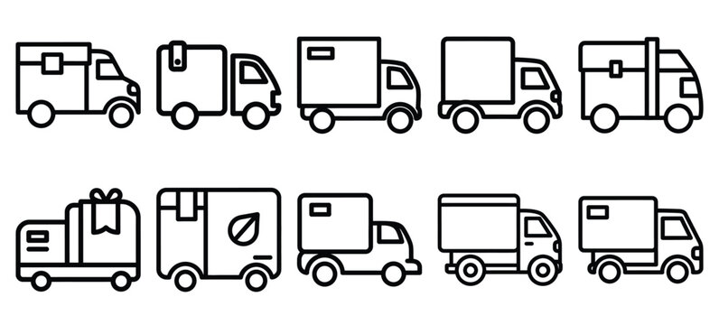 Black line art delivery route optimization vector illustration icons. Collection of Delivery web outline  icon set.