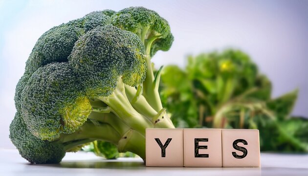 ja brokkoli brokkoli und das wort yes inschrift ja ein zeichen von gemuse und text yes und erwartet dass du es erwiderst sag ja zu gemuse und grunzeug