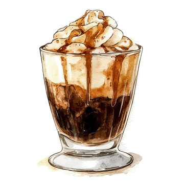 Affogato Al CaffA, watercolor painting with colorful accents, isolated on a white background.
