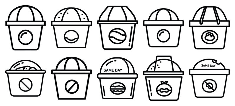 Black line art same day food vector illustration icons. Collection of Delivery web outline  icon set.