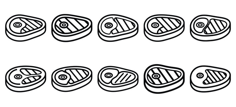 Black line art steak delivery meal vector illustration icons. Collection of Delivery web outline  icon set.