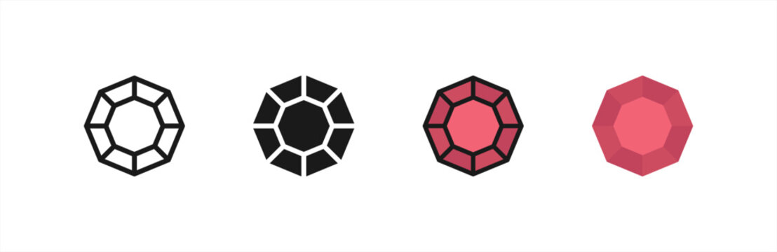 Red Ruby Gem icon multiple style collection. Vector illustration.