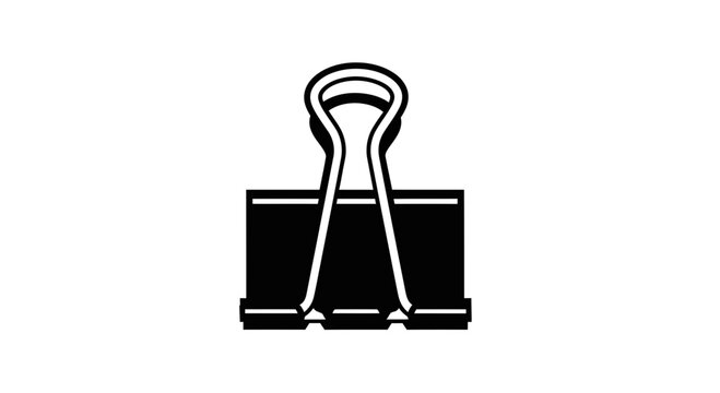 Simple Black Binder Clip Icon on White Background.