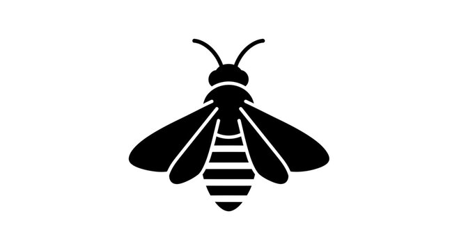 Stylized Black Silhouette of a Bee Insect Icon.